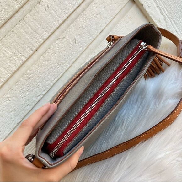 DOONEY & BOURKE Grey Leather Hobo Shoulder Bag Crossbody Tassel Lani Zip Zip - Picture 10 of 13